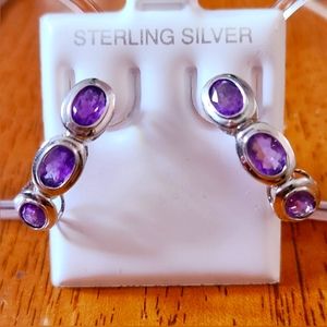 Genuine vintage amethyst and silver hoop earrings